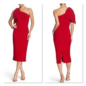 NEW! Dress the Population 'Tiffany' One-Shoulder Midi Dress in Garnet Red